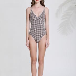 Brown Woven Seersucker Swimsuit 