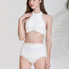 Crochet Halter Top and High Waist Bikini Bottom 